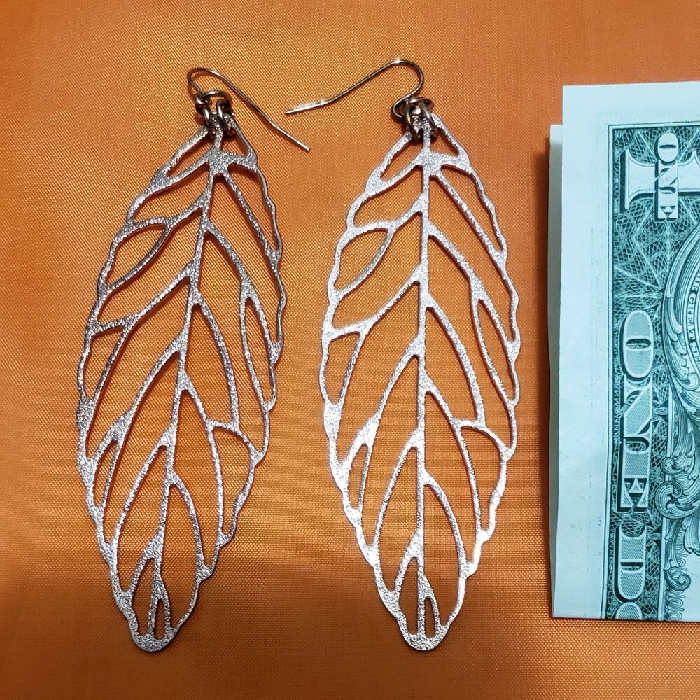 Copper Etched Leaf Earrings.